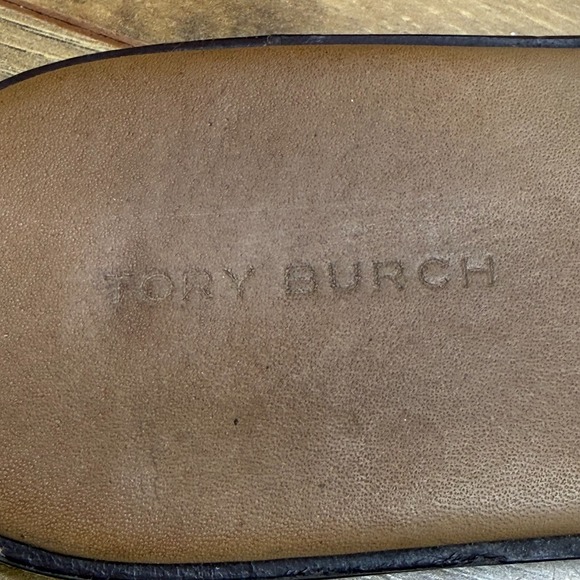 Tory Burch Ines Slides Womens 7.5 M Almond Flour Leather Slip On Square Toe - Picture 10 of 11